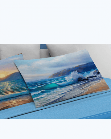 Set Lenzuola Letto Matrimoniale Made in Italy - Onde del Mare Paesaggio Marino 2 Piazze